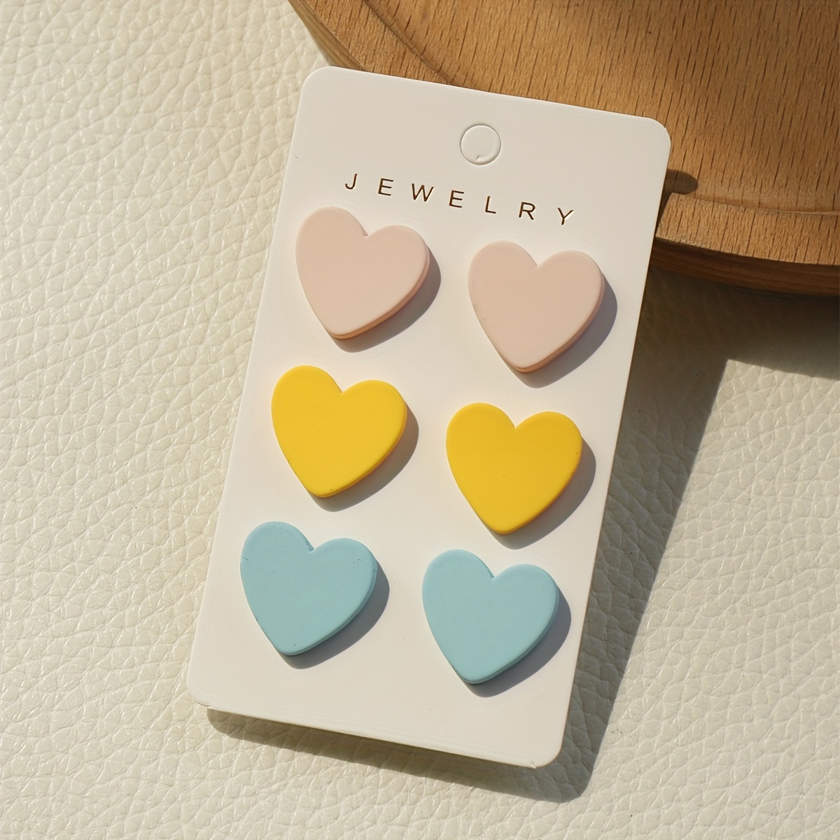 3 Pairs Heart Shape Stud Earrings Set - Sexy Style Polymer Clay Texture